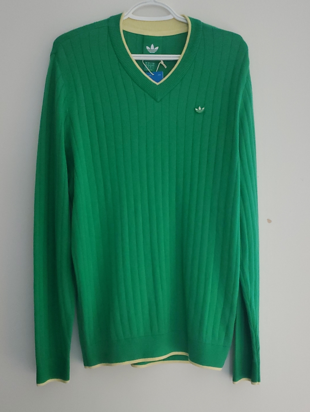 adidas Originals Men's Cashmere Blend Knit Golf Sweater Ribbed Green